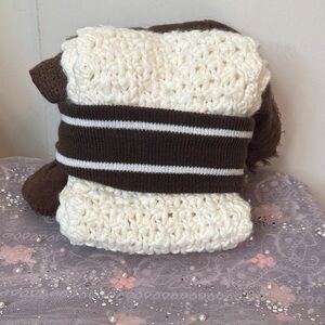 OP cream scarf/brown scarf & ear wrap